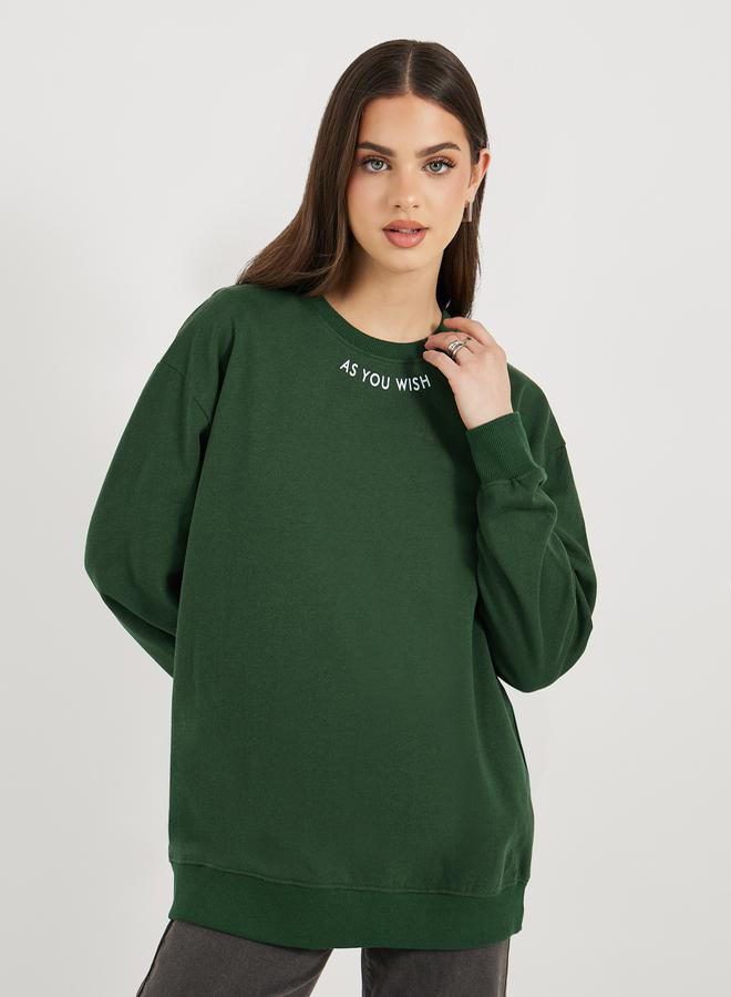 Styli Regular Fit Longline Slogan Sweatshirt  - Image 1