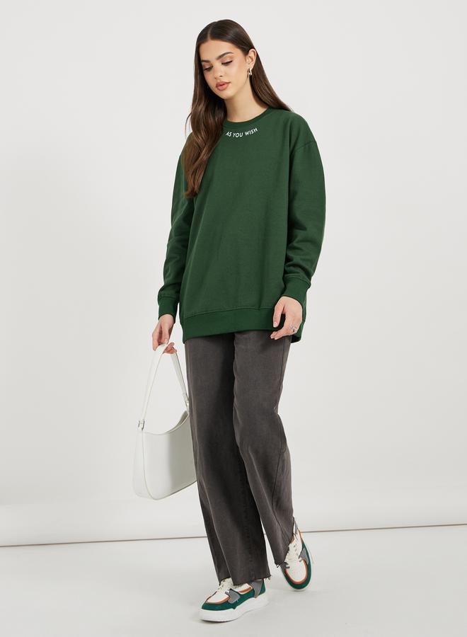 Styli Regular Fit Longline Slogan Sweatshirt  - Image 2