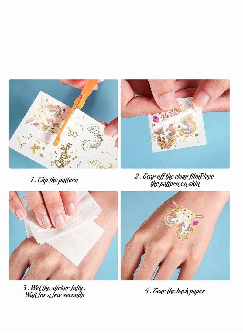 Excefore - Unicorn Temporary Tattoos, Unicorn Tattoos Stickers, Fake Girl's Colourful Luminous Temporary Unicorn Tattoo Glow in the Dark for Girl Kid Unicorn Birthday Decoration, 8 Sheets(4 flashes + 4 luminous) - Image 1