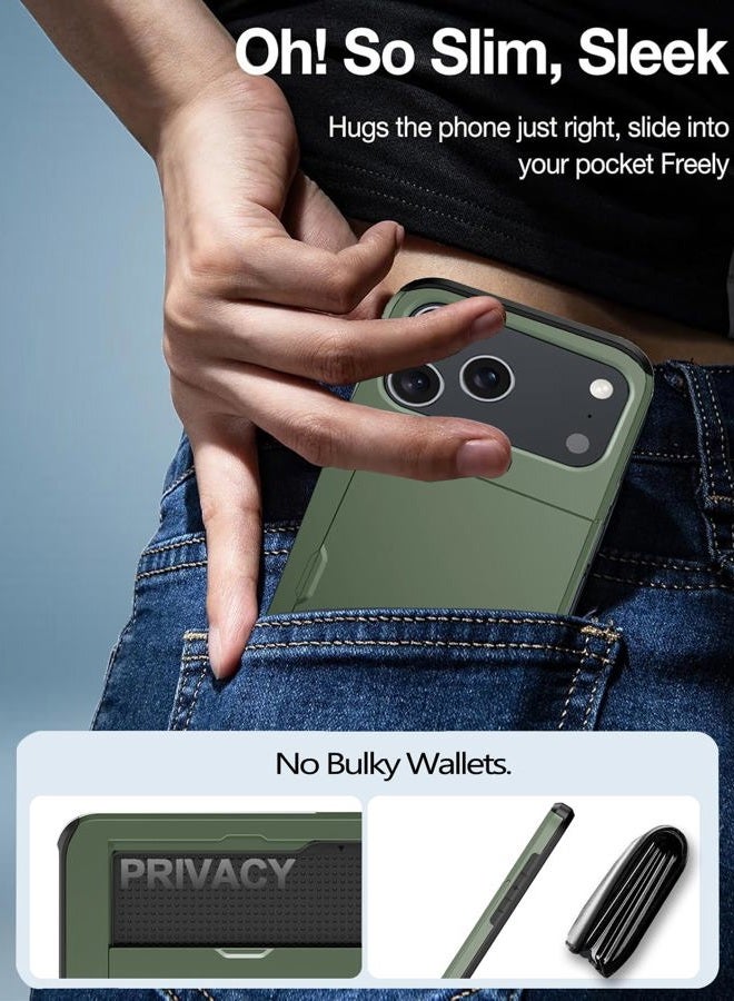 Benbenjaytek for iPhone Pro Max Wallet Case with Card Holder + 2 Tempered Glass Screen Protector Protective Shockproof Hidden Card Slot Slim Case Women Men for iPhone Pro Max 6.7 (Deep Green) - Image 4