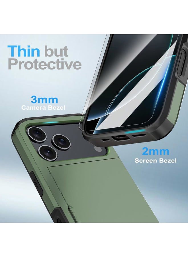 Benbenjaytek for iPhone Pro Max Wallet Case with Card Holder + 2 Tempered Glass Screen Protector Protective Shockproof Hidden Card Slot Slim Case Women Men for iPhone Pro Max 6.7 (Deep Green) - Image 5