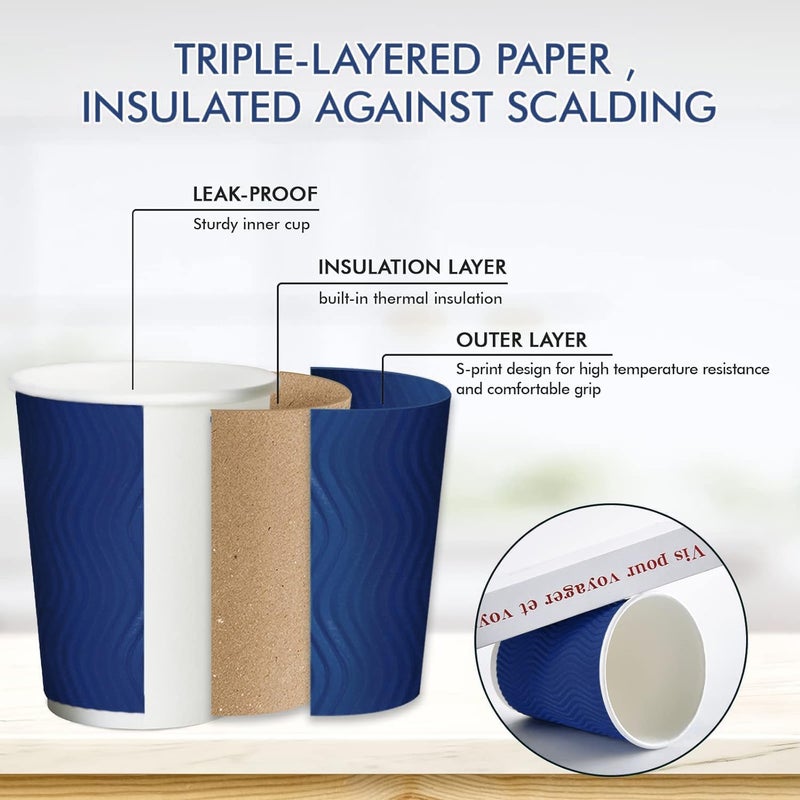 AoMige Coffee Cups with Lids and Straws(50 Set),Ripple Insulated Triple Corrugated Paper Cups,Durable Reusable Hot Paper Cups for Hot/Cold Beverages Espresso Tea Water (Blue, 12 oz) - Image 4