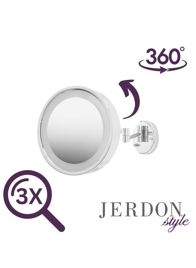 Jerdon HL7CF 9.75-Inch Lighted Wall Mount Makeup Mirror with 3x Magnification, Chrome Finish - Image 5