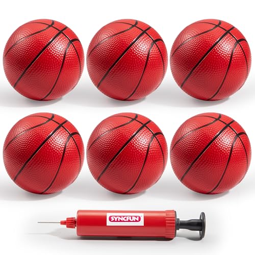 SYNCFUN 5" Mini Basketball Set, 6 PCS Small Ball with Pump for Mini Basketball Hoop, Rubber Toy Ball for Pool, Indoor and Outdoor Games, Sports Toys for Toddlers and Teenagers - Image 1