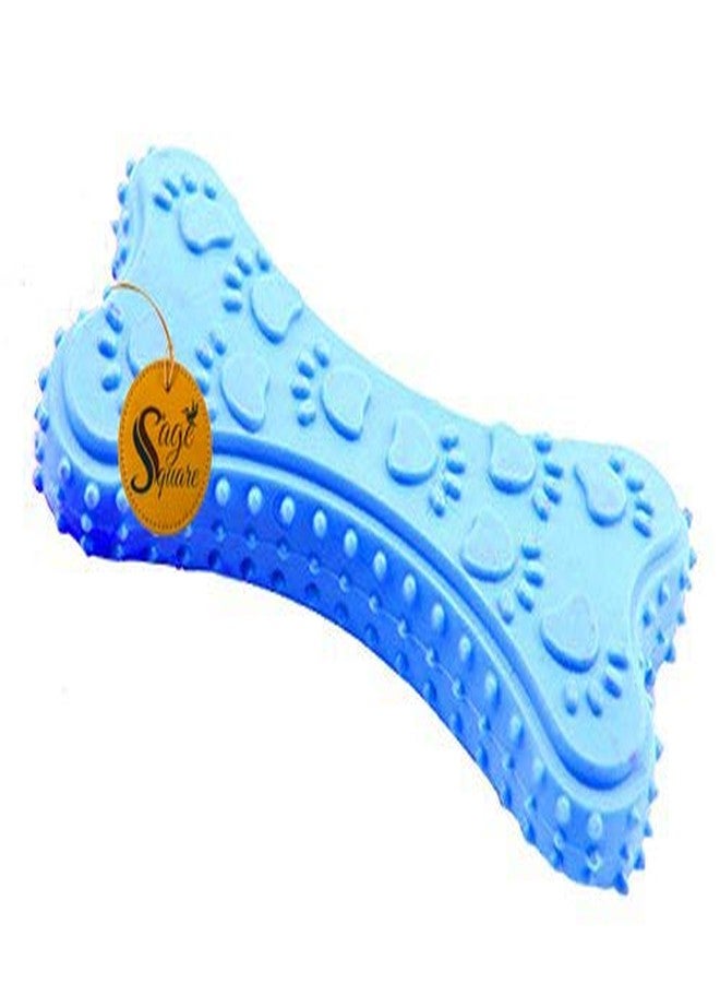 Sage Square Natural Rubber Squeaky Toy Cum Chew Bone Shape Toy for Dog/Puppy/Cat/Kitten (Blue) - Image 2