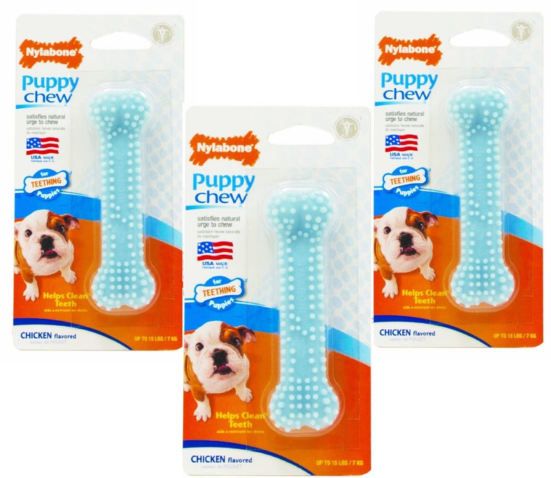 Nylabone 3 Pack Of Puppy Chew Chicken Flavored Teething Bones - Image 1