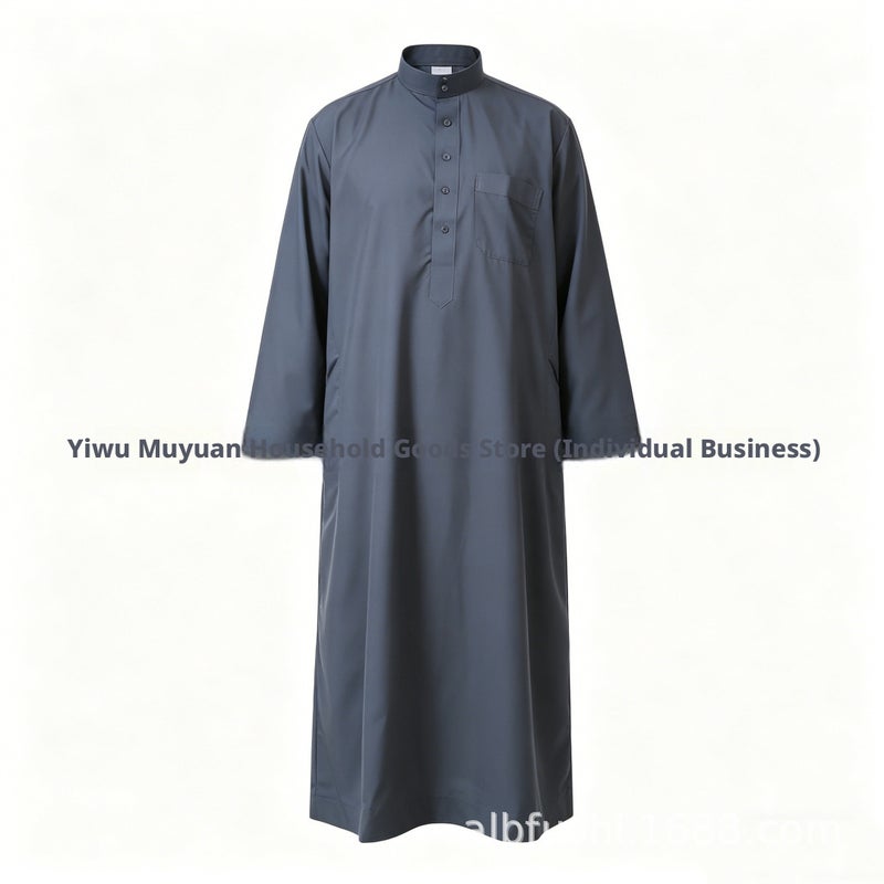 Men's Polycotton Solid Long Kurta with Mandarin Collar, Half Button Placket, Pocket, Relaxed Fit, Long Sleeve - Image 3