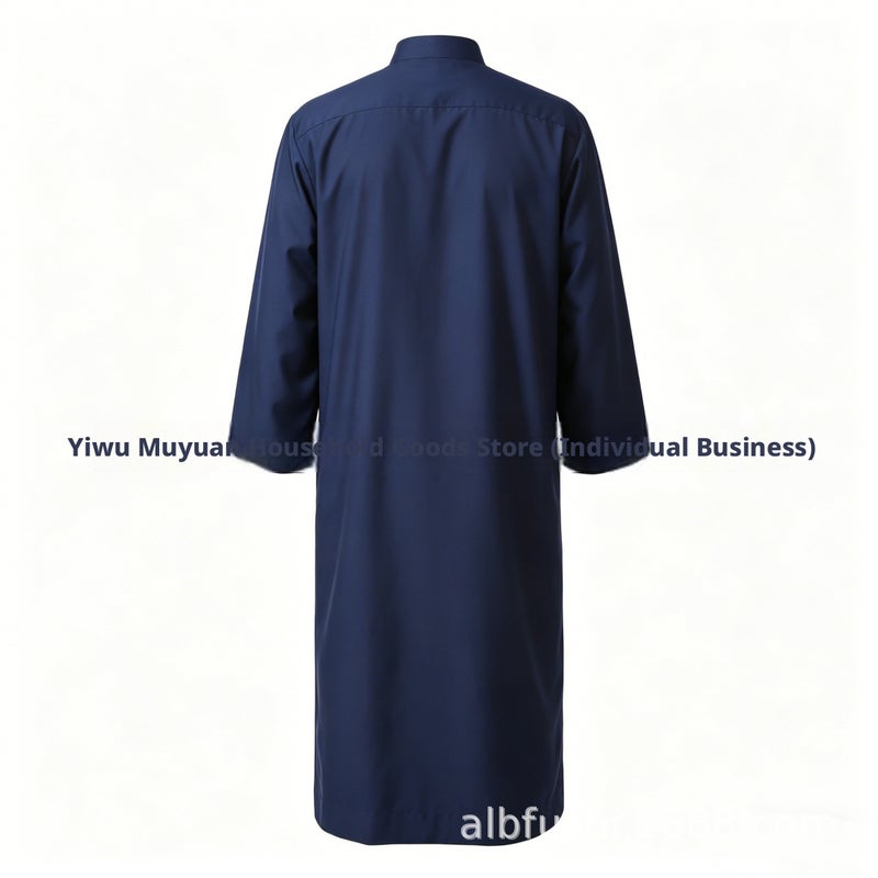 Men's Polycotton Solid Long Kurta with Mandarin Collar, Half Button Placket, Pocket, Relaxed Fit, Long Sleeve - Image 2