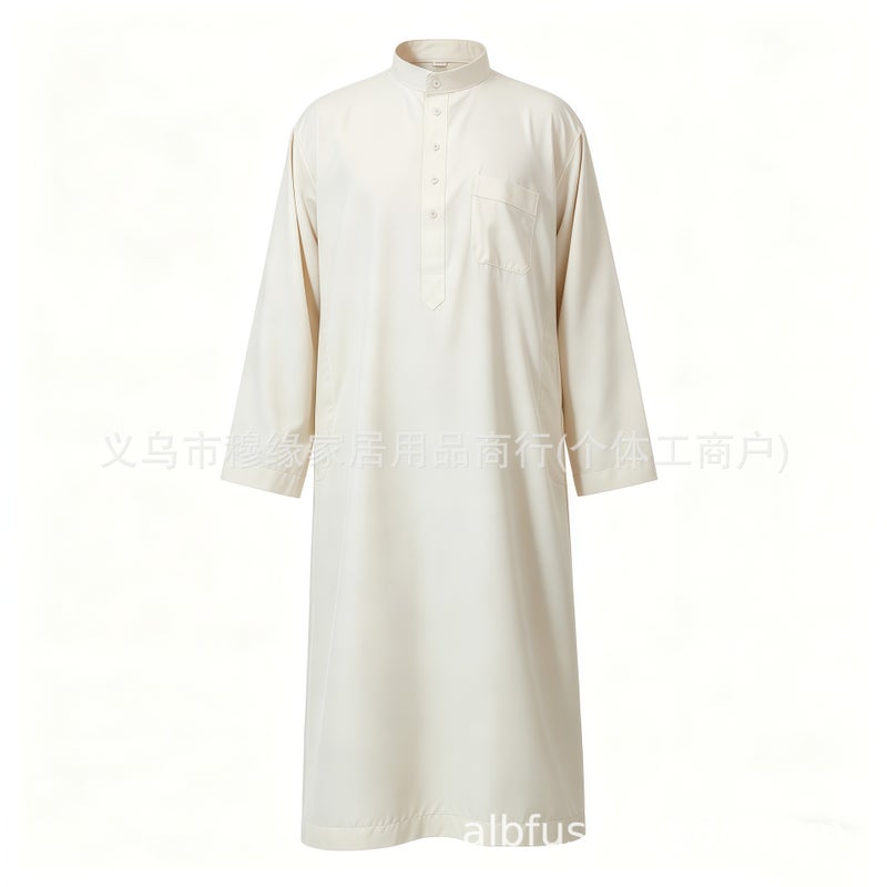 Men's Polycotton Solid Long Kurta with Mandarin Collar, Half Button Placket, Pocket, Relaxed Fit, Long Sleeve - Image 4