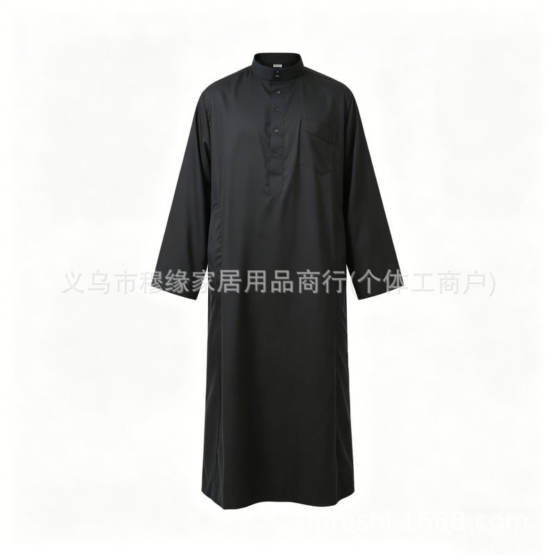 Men's Polycotton Solid Long Kurta with Mandarin Collar, Half Button Placket, Pocket, Relaxed Fit, Long Sleeve - Image 1