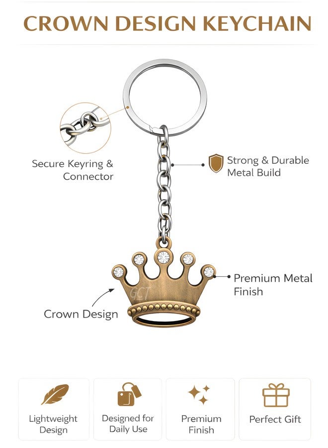 GCT Crown Design Metal Keychain (KC-1) Antique Gold Metal Key Ring for Men Women, Car & Bike Keys - Image 2