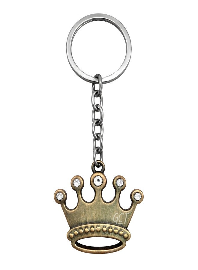 GCT Crown Design Metal Keychain (KC-1) Antique Gold Metal Key Ring for Men Women, Car & Bike Keys - Image 1