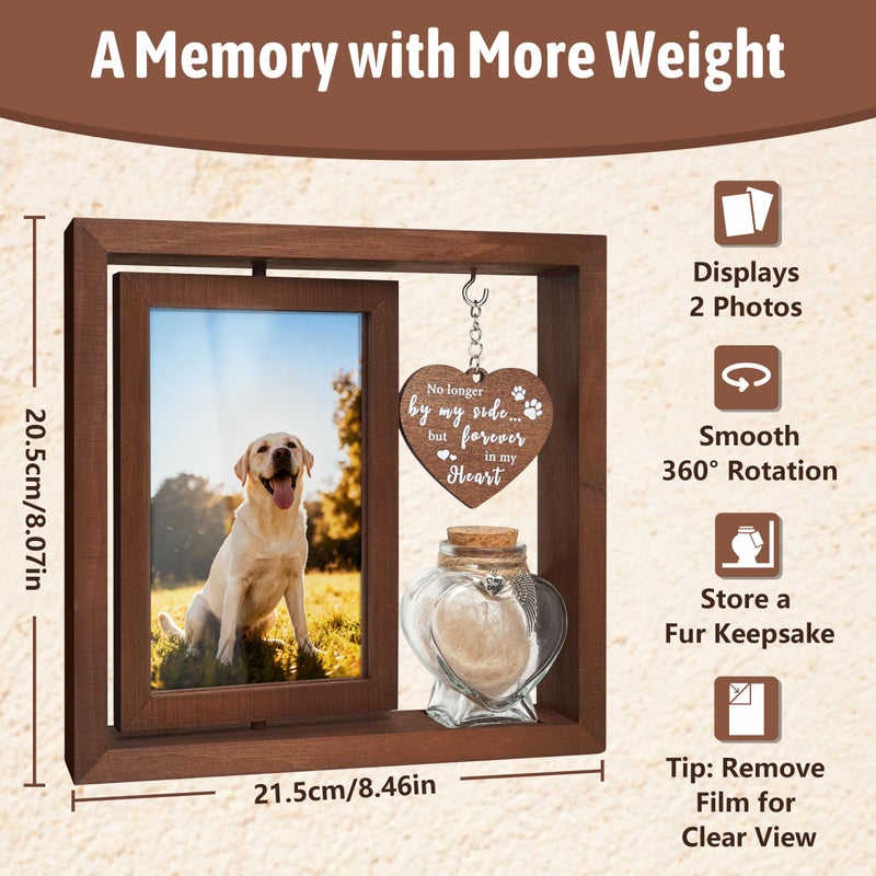HAMUIERS Dog Memorial Gifts for Loss of Pet - Rotating Wooden Frame for 4x6 Photo & Fur Hair Jar - Sympathy Gift for Pet Bereavement, Remembrance Keepsake - Rainbow Bridge Gift for Dog Lovers & Cat Lovers - Image 3