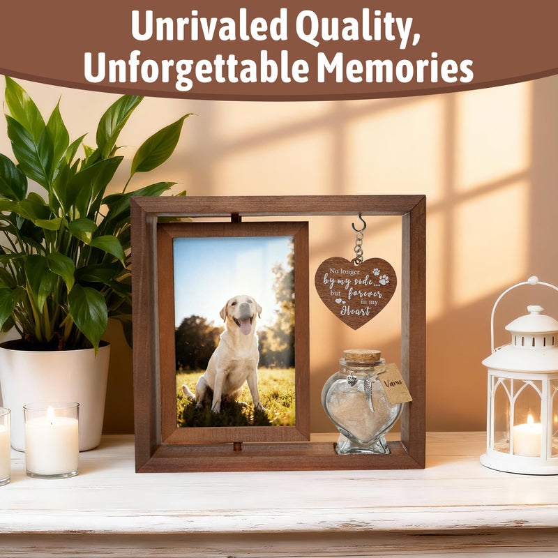 HAMUIERS Dog Memorial Gifts for Loss of Pet - Rotating Wooden Frame for 4x6 Photo & Fur Hair Jar - Sympathy Gift for Pet Bereavement, Remembrance Keepsake - Rainbow Bridge Gift for Dog Lovers & Cat Lovers - Image 4