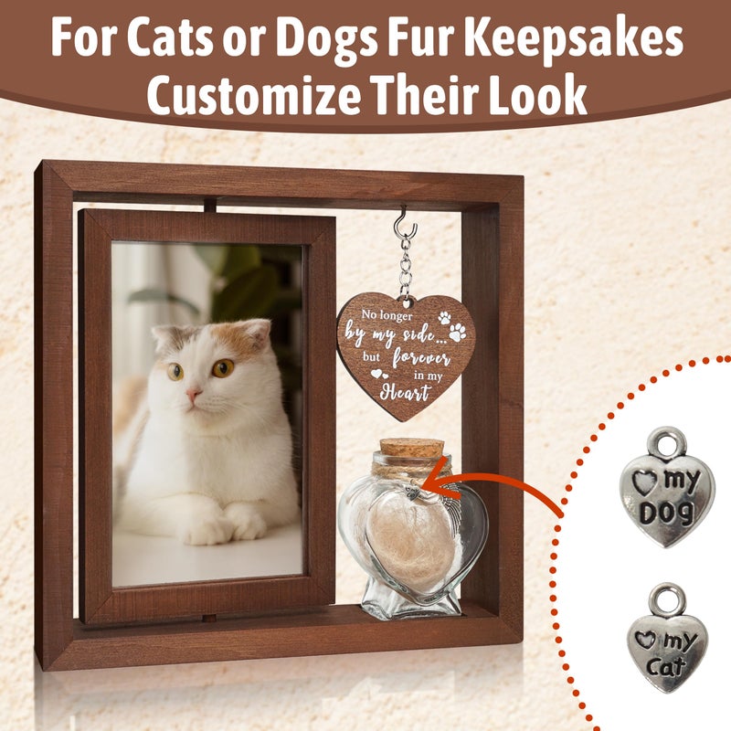 HAMUIERS Dog Memorial Gifts for Loss of Pet - Rotating Wooden Frame for 4x6 Photo & Fur Hair Jar - Sympathy Gift for Pet Bereavement, Remembrance Keepsake - Rainbow Bridge Gift for Dog Lovers & Cat Lovers - Image 2