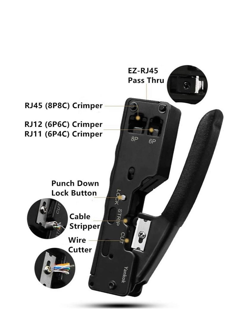 DKURVE - RJ11/RJ12/RJ45 All-in-One Crimper for Pass-Through/EZ/RJ45 connectors Professional Performance CAT3/CAT5e/CAT6 - Image 1