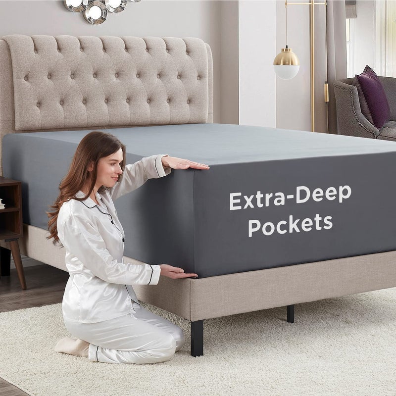 Empyrean Bedding Empyrean Charcoal Grey Extra Deep Pocket Twin Fitted Sheet Kids, Hotel Luxury Twin Size Fitted Sheet Only Easily Fits 18 to 24 Inch Mattress, Super Soft, Wrinkle-Free Bed Sheets with Corner Straps - Image 3