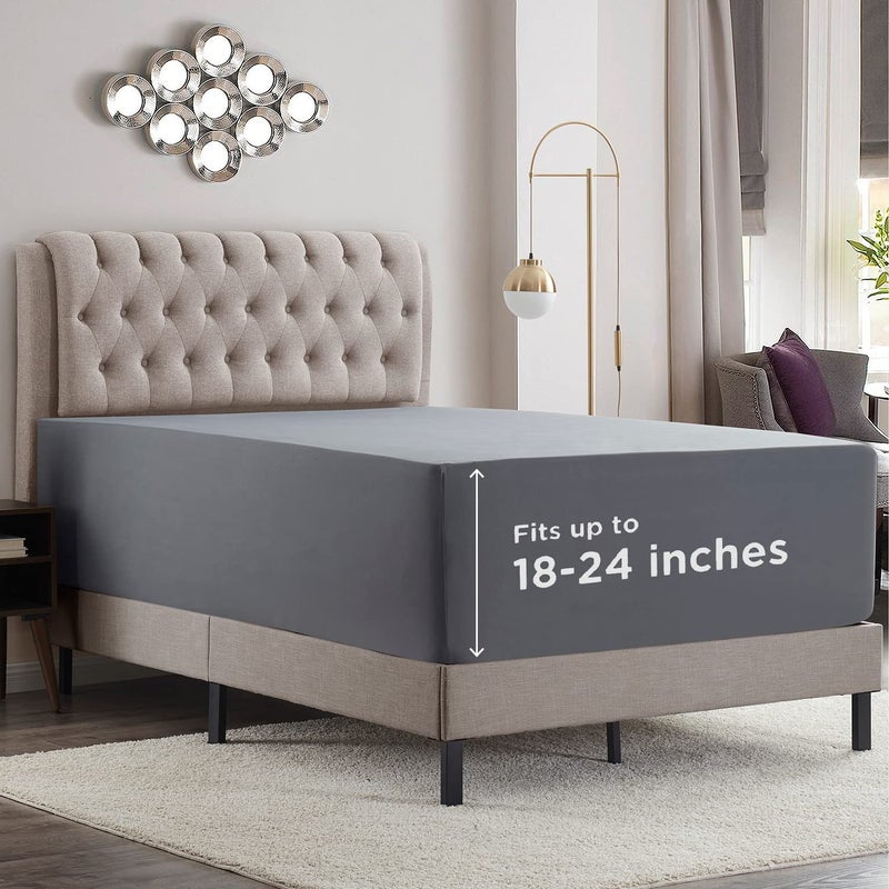 Empyrean Bedding Empyrean Charcoal Grey Extra Deep Pocket Twin Fitted Sheet Kids, Hotel Luxury Twin Size Fitted Sheet Only Easily Fits 18 to 24 Inch Mattress, Super Soft, Wrinkle-Free Bed Sheets with Corner Straps - Image 1