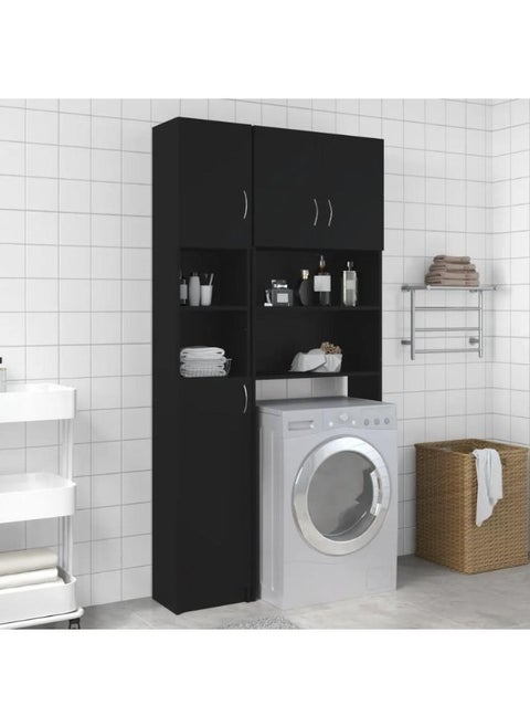 Modern Stylish Washing Machine Cabinet Set Black Engineered Wood
