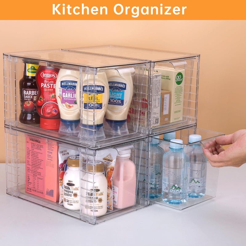 Zero Zoo 2Pack Large Stackable Kitchen Storage Drawers, Clear Foods Organizer Bins with Handles, Easily Assemble for Bathroom, Kitchen, Pantry, Cabinet, Closet(XL-UP Handle) - Image 4