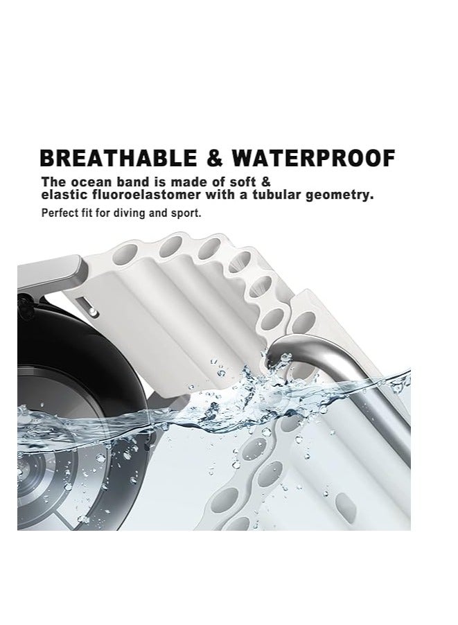 Ocean Silicone Band 22mm Compatible with Huawei Watch /GT2 / GT2 PRO / GT Runner / GT3 / GT3 Pro / GT4 / GT4 Pro / GT1 Size 46mm, by TenTech – White