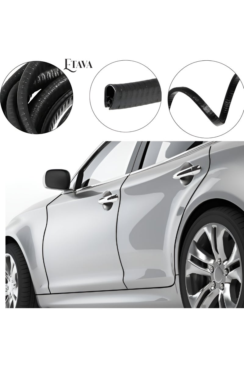 ETAVA Car Door Edge Guards (5 Meter) | U Shape Car Door Edge Trim Rubber Seal Protector | Universal Fit – No Glue Required – Black Color - Image 2