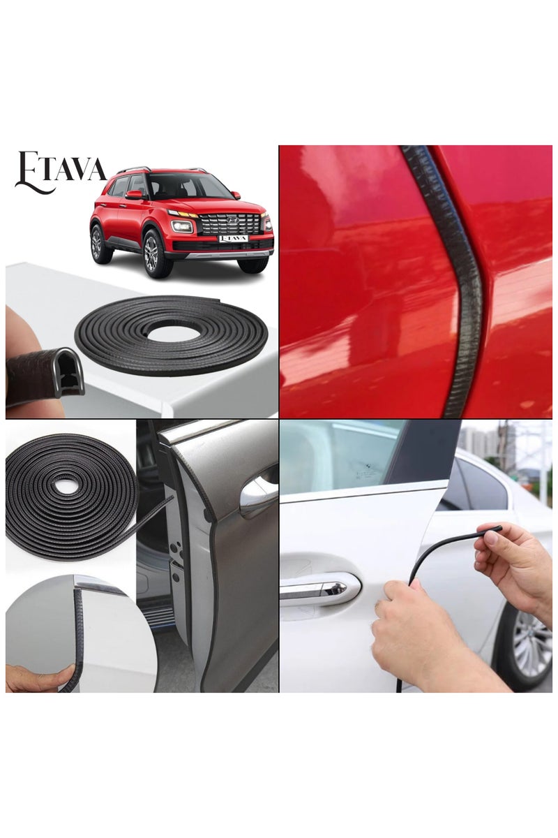ETAVA Car Door Edge Guards (5 Meter) | U Shape Car Door Edge Trim Rubber Seal Protector | Universal Fit – No Glue Required – Black Color - Image 3