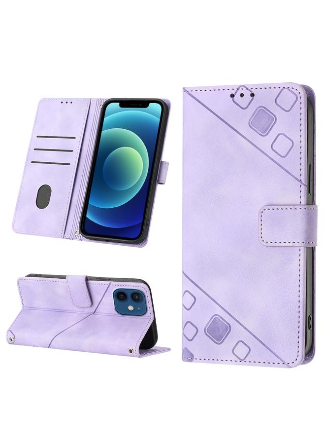 Zaboon Case For iPhone 12 / 12 Pro Skin-feel Embossed Leather Phone Case - Image 1