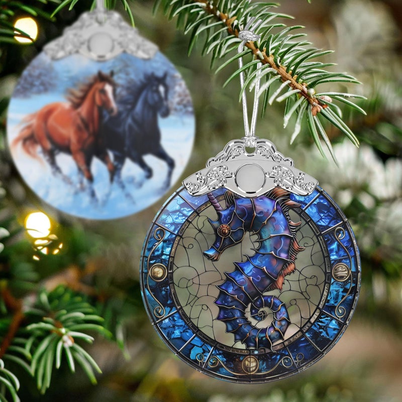 Jocidea Christmas Ornaments - Stained Glass Christmas Decor - Sea Horse Ornaments for Christmas Tree - Christmas Tree Ornament - Sea Horse Gifts - Gifts for Friend  Man - Xmas Gifts - Gift Idea - Image 4