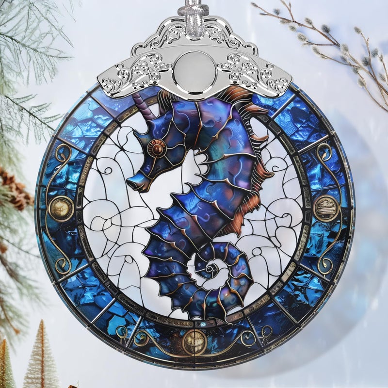 Jocidea Christmas Ornaments - Stained Glass Christmas Decor - Sea Horse Ornaments for Christmas Tree - Christmas Tree Ornament - Sea Horse Gifts - Gifts for Friend  Man - Xmas Gifts - Gift Idea - Image 1