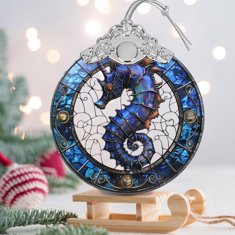 Jocidea Christmas Ornaments - Stained Glass Christmas Decor - Sea Horse Ornaments for Christmas Tree - Christmas Tree Ornament - Sea Horse Gifts - Gifts for Friend  Man - Xmas Gifts - Gift Idea - Image 3