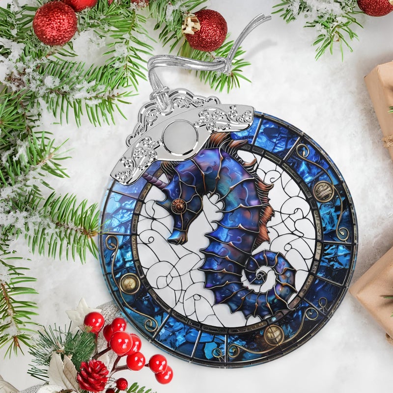 Jocidea Christmas Ornaments - Stained Glass Christmas Decor - Sea Horse Ornaments for Christmas Tree - Christmas Tree Ornament - Sea Horse Gifts - Gifts for Friend  Man - Xmas Gifts - Gift Idea - Image 5