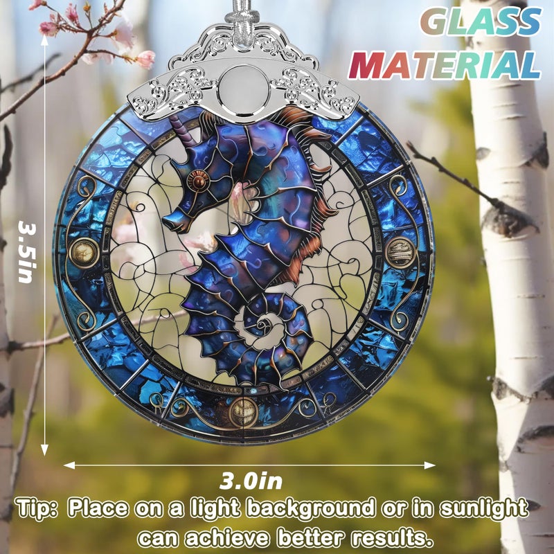 Jocidea Christmas Ornaments - Stained Glass Christmas Decor - Sea Horse Ornaments for Christmas Tree - Christmas Tree Ornament - Sea Horse Gifts - Gifts for Friend  Man - Xmas Gifts - Gift Idea - Image 2