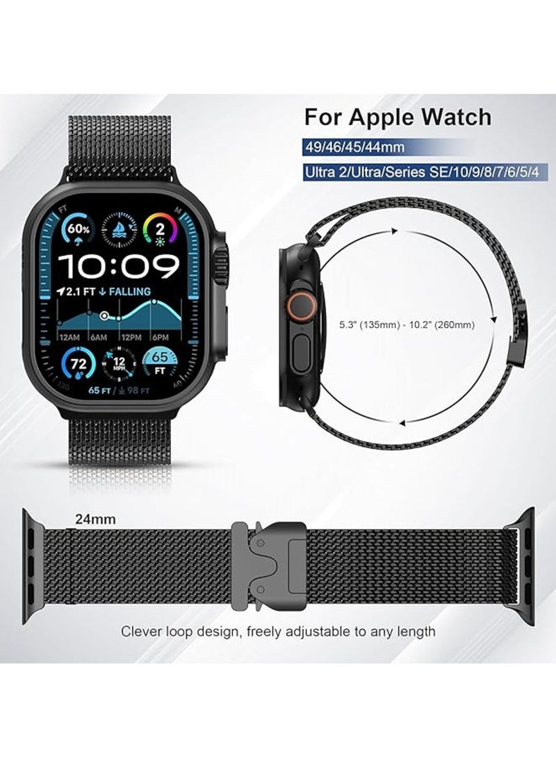 Titanium Milanese Mesh Loop Band Compatible with Apple Watch Ultra 1/2 49mm 46mm 45mm 44mm 42mm Men Women, Designer Parachute-Style Metal Buckle Adjustable Strap for iWatch SE Series 10 9 8 7 6 5 4 - Image 5