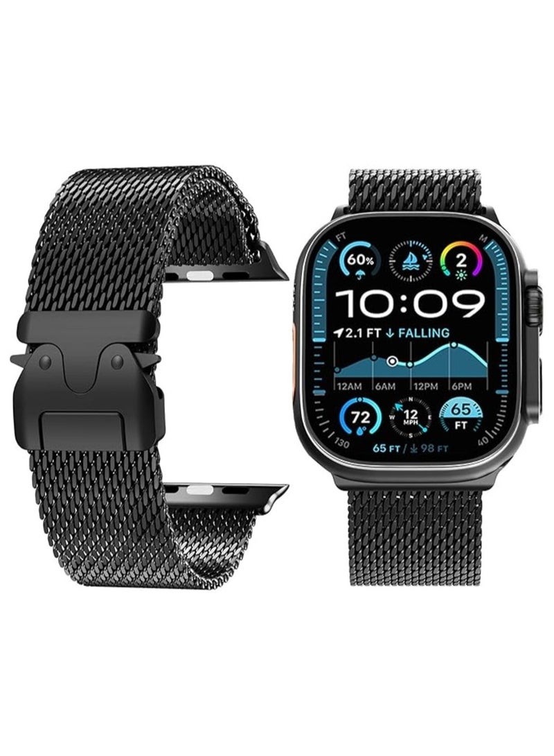 Titanium Milanese Mesh Loop Band Compatible with Apple Watch Ultra 1/2 49mm 46mm 45mm 44mm 42mm Men Women, Designer Parachute-Style Metal Buckle Adjustable Strap for iWatch SE Series 10 9 8 7 6 5 4 - Image 2