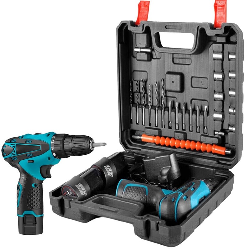 MLD MLD 10mm Multi Function Drill Plastic Cordless Drill Screw Driver 10mm with Batteries & Two Speed Control LED Light Guided -Keyless Chuck -Reverse Forward Motion 12V Lithium-Ion 1.2Ah  - Image 1