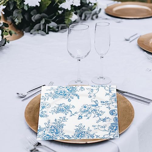 YOCHANDA 100 Pack Blue Floral Cocktail Napkins, Guest Hand Towels Disposable for Bathroom, Blue Floral Paper Napkins for Bridal and Baby Shower, Tea Party, Garden Party, Birthday Party - Image 5