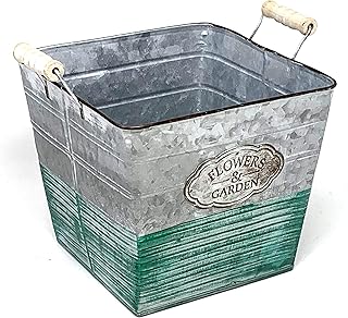 allgala allgala Galvanized Planter Pot Indoor and Outdoor Decoration-Square-9"-HD88304  - Image 1