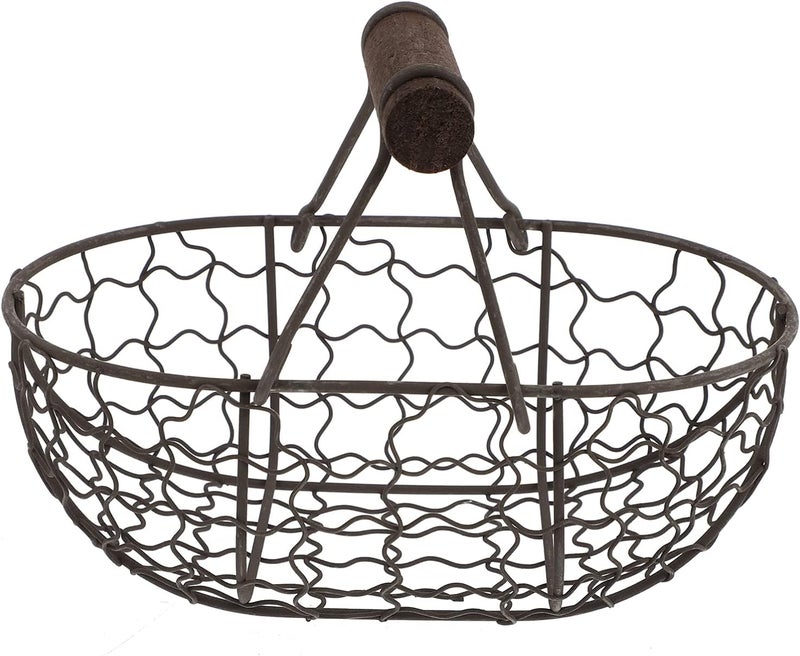 cheekyglo Garden Basket Metal Bread Basket with Wood Handle Iron Fruit Basket Portable Picnic Basket Retro Wire Baskets Farmhouse Vegetable Storage for Cabinets Kitchen Table Container Centerpiece - Image 1