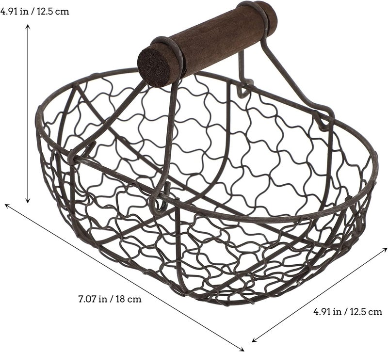 cheekyglo Garden Basket Metal Bread Basket with Wood Handle Iron Fruit Basket Portable Picnic Basket Retro Wire Baskets Farmhouse Vegetable Storage for Cabinets Kitchen Table Container Centerpiece - Image 5