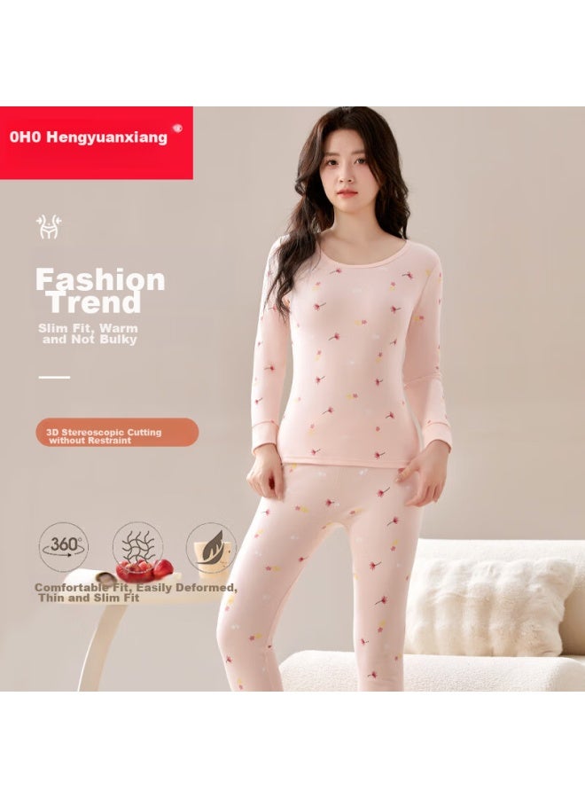 Hengyuanxiang Hengyuanxiang Pure Cotton Women's Autumn Clothing And Pants Set For Teenagers, Autumn And Winter Warm Underwear Women's Cotton Sweater Coral Pink  - Image 2