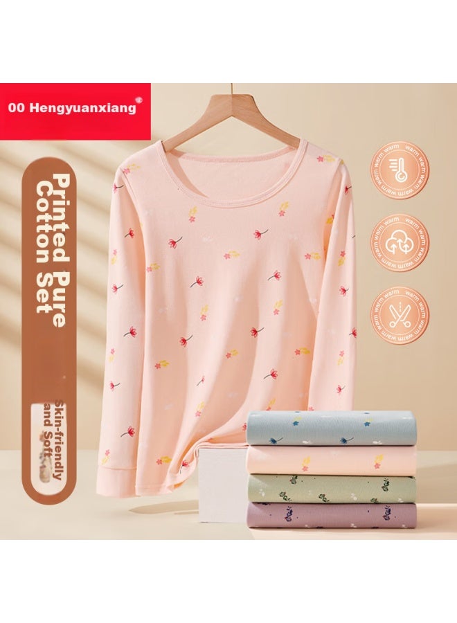 Hengyuanxiang Hengyuanxiang Pure Cotton Women's Autumn Clothing And Pants Set For Teenagers, Autumn And Winter Warm Underwear Women's Cotton Sweater Coral Pink  - Image 5
