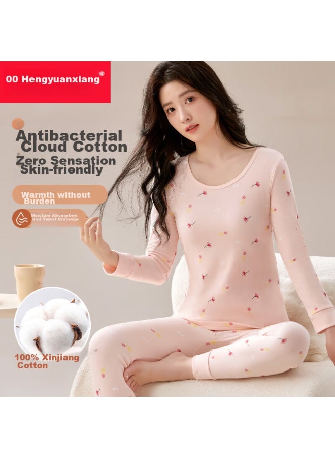 Hengyuanxiang Hengyuanxiang Pure Cotton Women's Autumn Clothing And Pants Set For Teenagers, Autumn And Winter Warm Underwear Women's Cotton Sweater Coral Pink  - Image 3