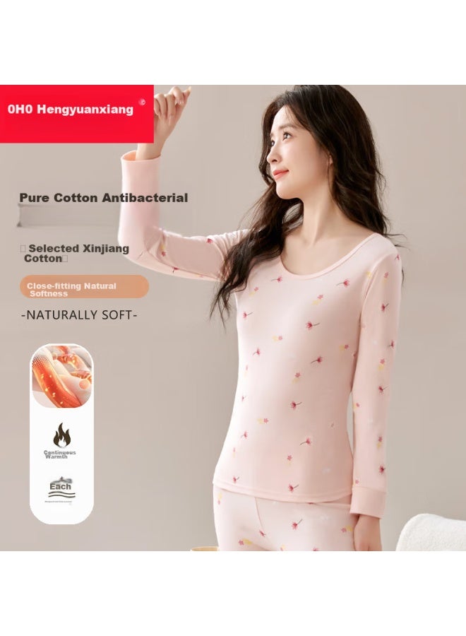 Hengyuanxiang Hengyuanxiang Pure Cotton Women's Autumn Clothing And Pants Set For Teenagers, Autumn And Winter Warm Underwear Women's Cotton Sweater Coral Pink  - Image 4