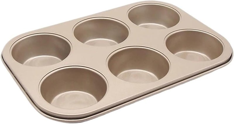 6 Cups Cupcake Pan Muffin Tray Non-Stick Carbon Steel Baking Egg Tart Dish Round Biscuit Cake Mould(Gold 6 Holes) - Image 1