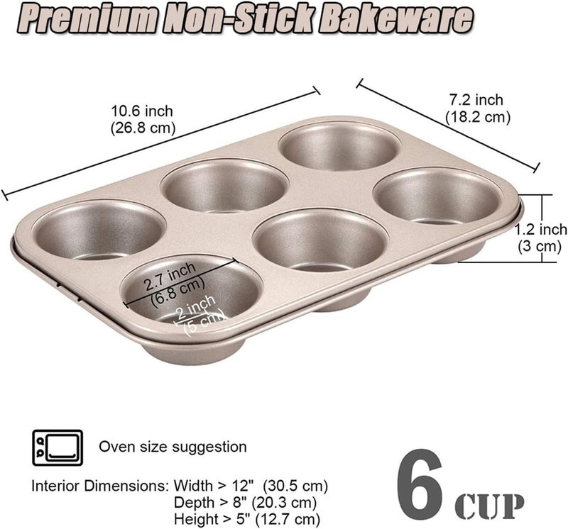 6 Cups Cupcake Pan Muffin Tray Non-Stick Carbon Steel Baking Egg Tart Dish Round Biscuit Cake Mould(Gold 6 Holes) - Image 3