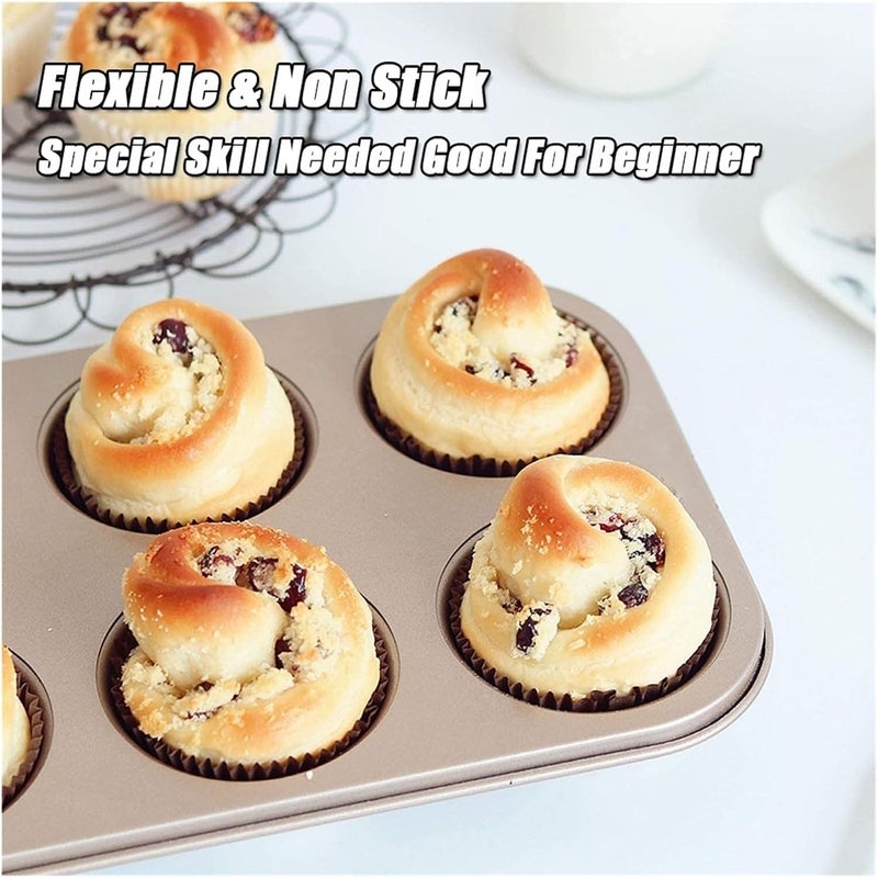 6 Cups Cupcake Pan Muffin Tray Non-Stick Carbon Steel Baking Egg Tart Dish Round Biscuit Cake Mould(Gold 6 Holes) - Image 4