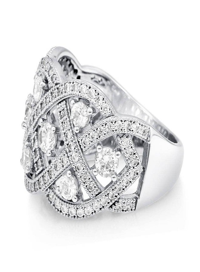 BERRICLE Sterling Silver Woven Cubic Zirconia CZ Statement Vintage Inspired Art Deco Cocktail Fashion Ring for Women, Rhodium Plated - Image 3