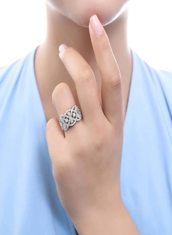 BERRICLE Sterling Silver Woven Cubic Zirconia CZ Statement Vintage Inspired Art Deco Cocktail Fashion Ring for Women, Rhodium Plated - Image 5