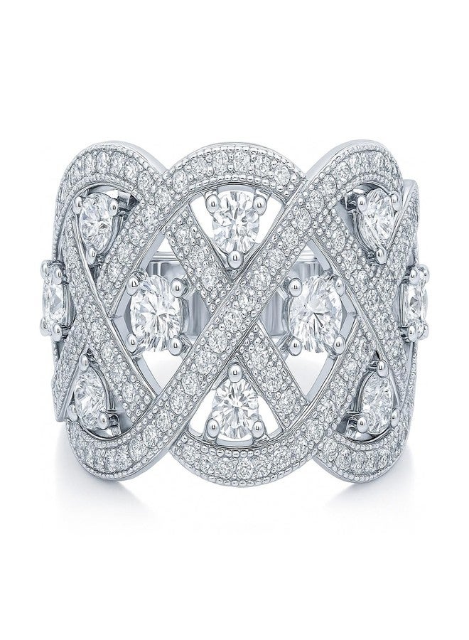 BERRICLE Sterling Silver Woven Cubic Zirconia CZ Statement Vintage Inspired Art Deco Cocktail Fashion Ring for Women, Rhodium Plated - Image 2